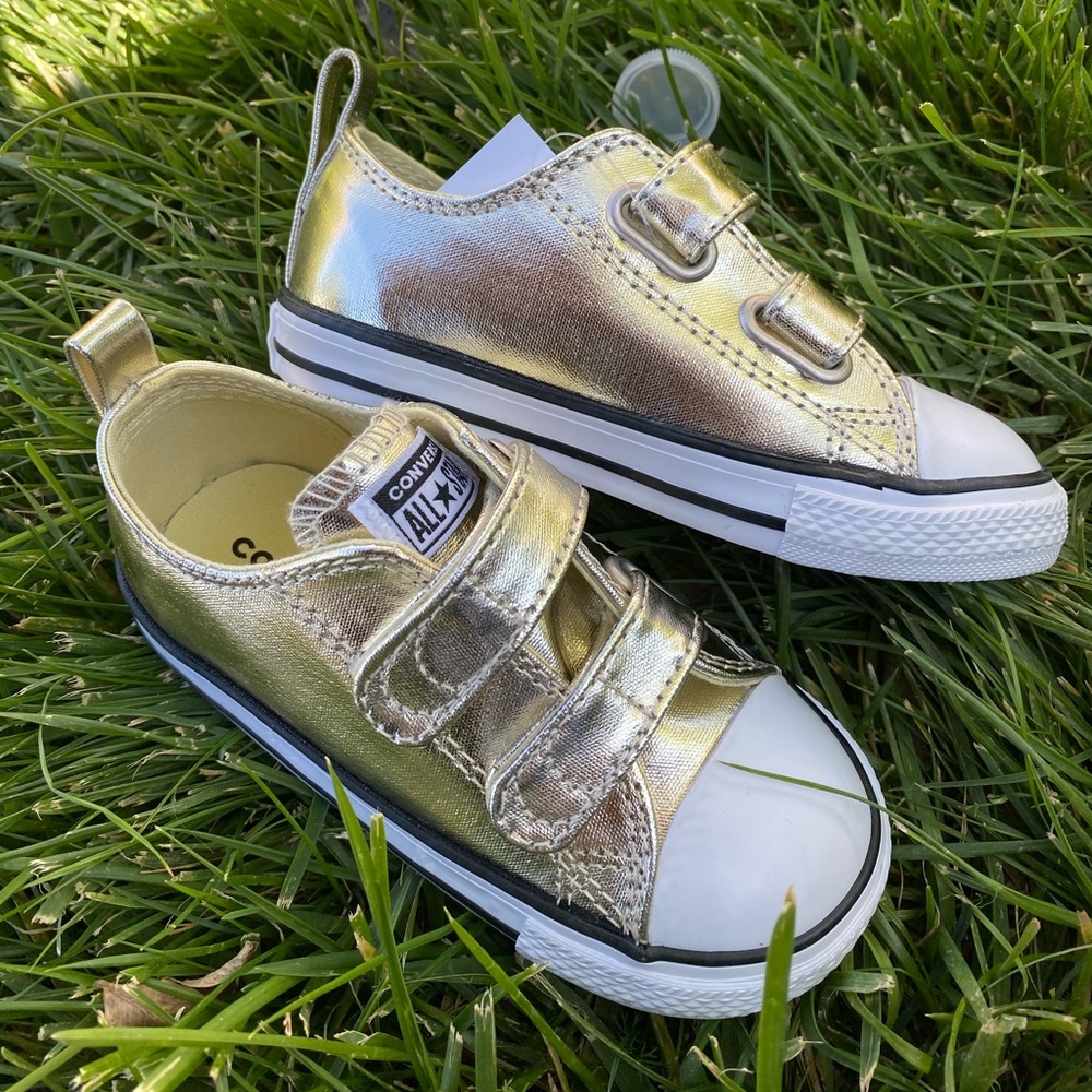 Gold Velcro Girls Converse